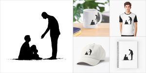 Silhouette of one figure reaching down to help a second figure up from a fall.