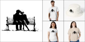 Couple on a bench leaning on each other silhouette art.